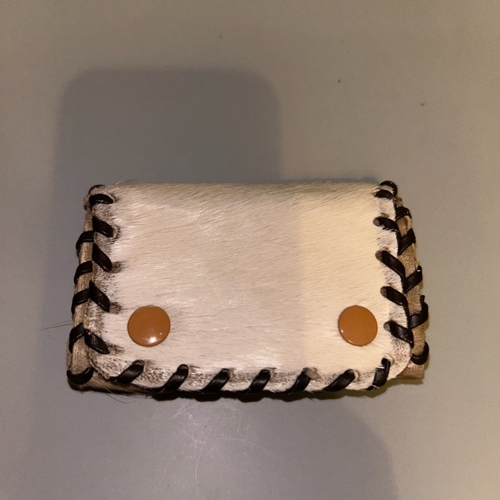 Euc Vintage Newey England handmade mini trifold animal hair leather wallet